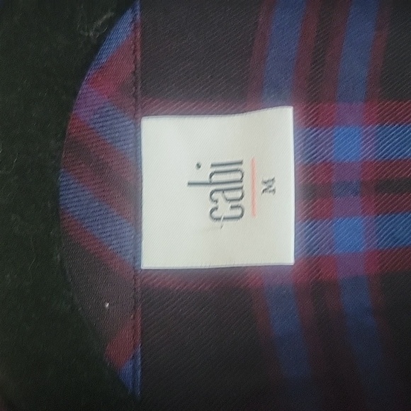 CAbi Medium Blue, Black, and Maroon Plaid Peplum Button Front Shirt - Picture 5 of 7